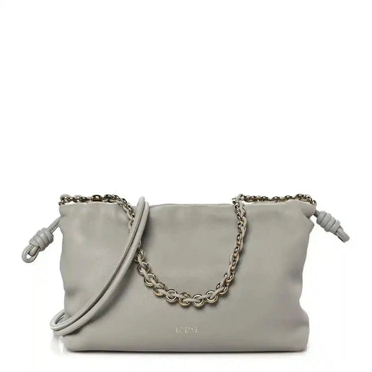 Loewe medium clutch bag in light grey nappa with chain strap and knotted flap