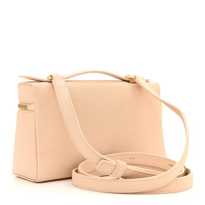 Cream grained leather pouch with crossbody strap and gold zip trim