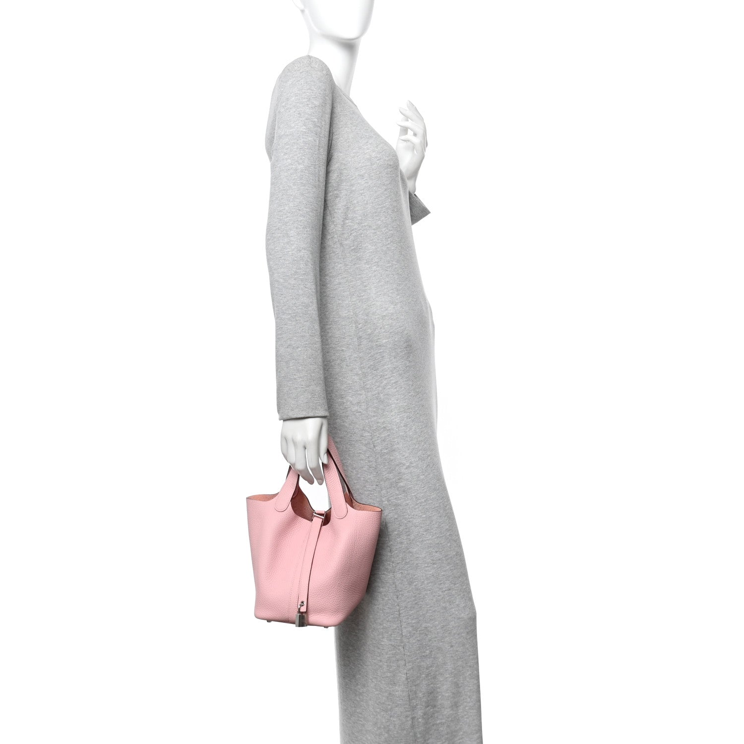 Rose pink mini tote handbag with top handle and metal lock clasp