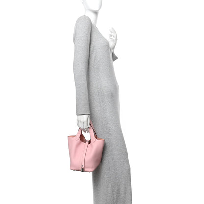 Rose pink mini tote handbag with top handle and metal lock clasp