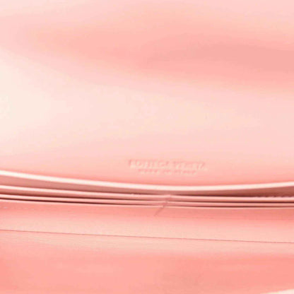 Rose pink nappa leather clutch surface, stitched intrecciato weave detail