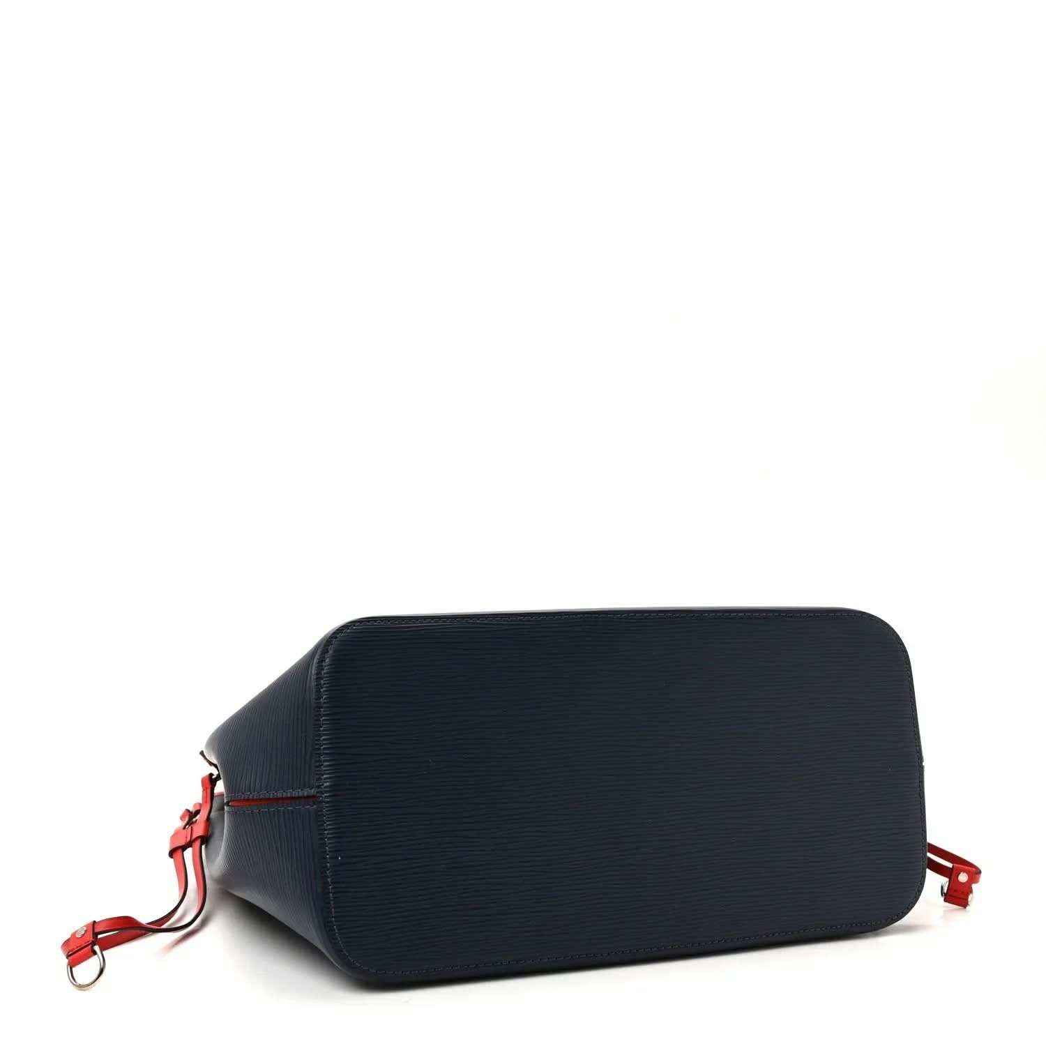 Louis Vuitton Epi Neverfull MM tote bag back view with structured navy body