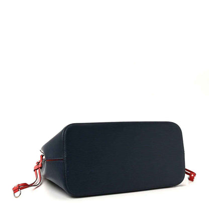 Louis Vuitton Epi Neverfull MM tote bag back view with structured navy body