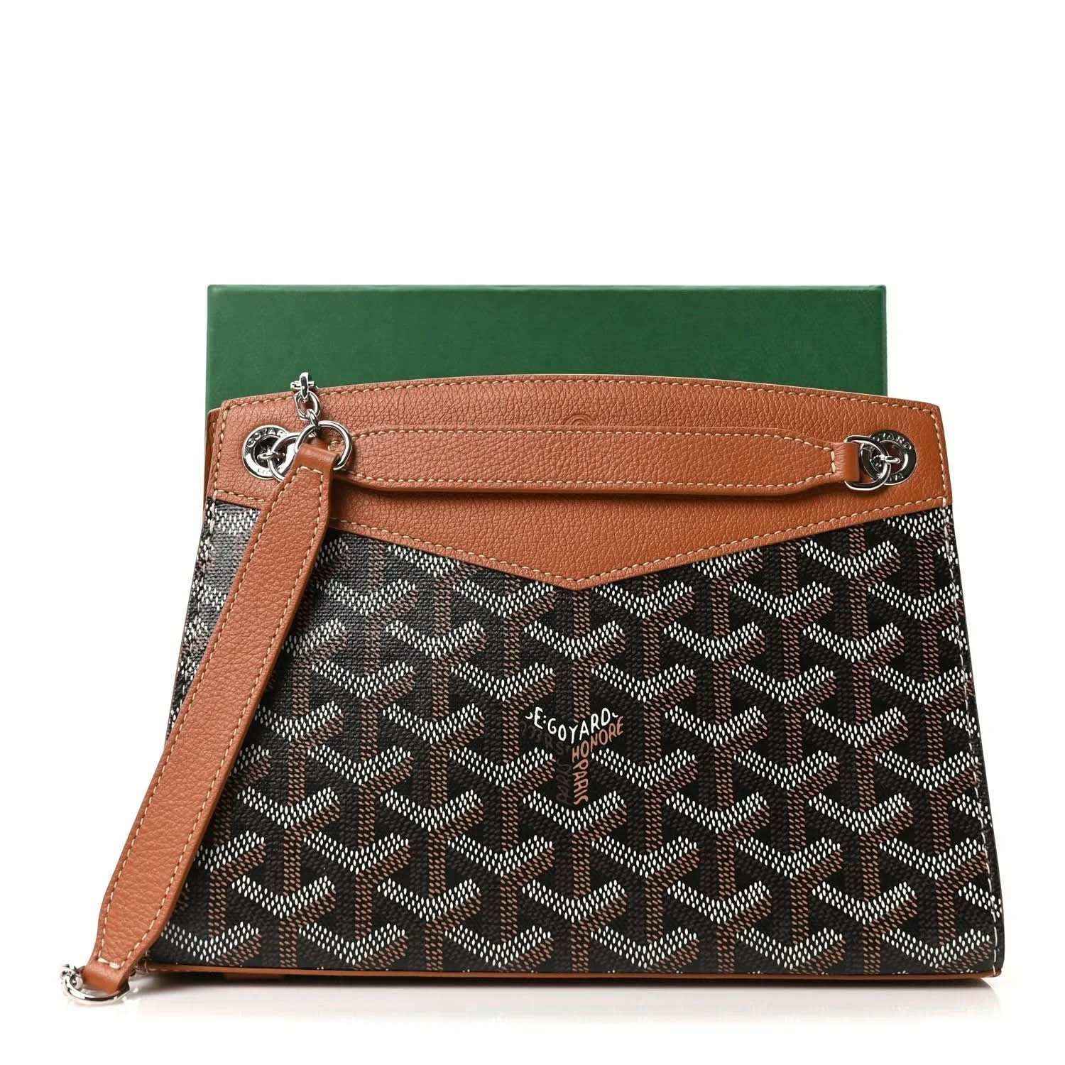 Mini tote bag monogram canvas with tan leather trim, top handle, and metal rings