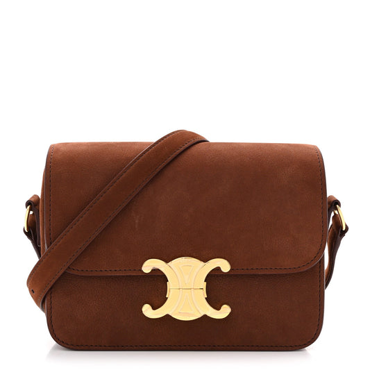 Chestnut calfskin shoulder bag with gold Triomphe logo and crossbody strap