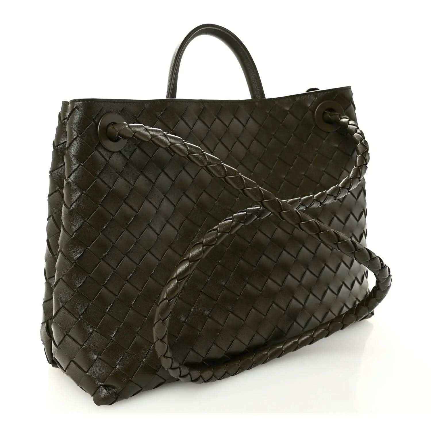Bottega Veneta Andiamo intrecciato nappa leather shoulder bag with top handle and braided strap