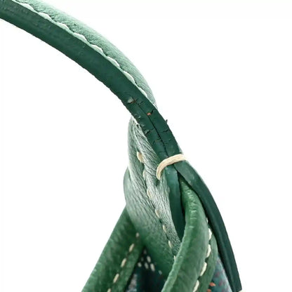 Goyardine hobo bag handle in green coated canvas with stitched leather loop