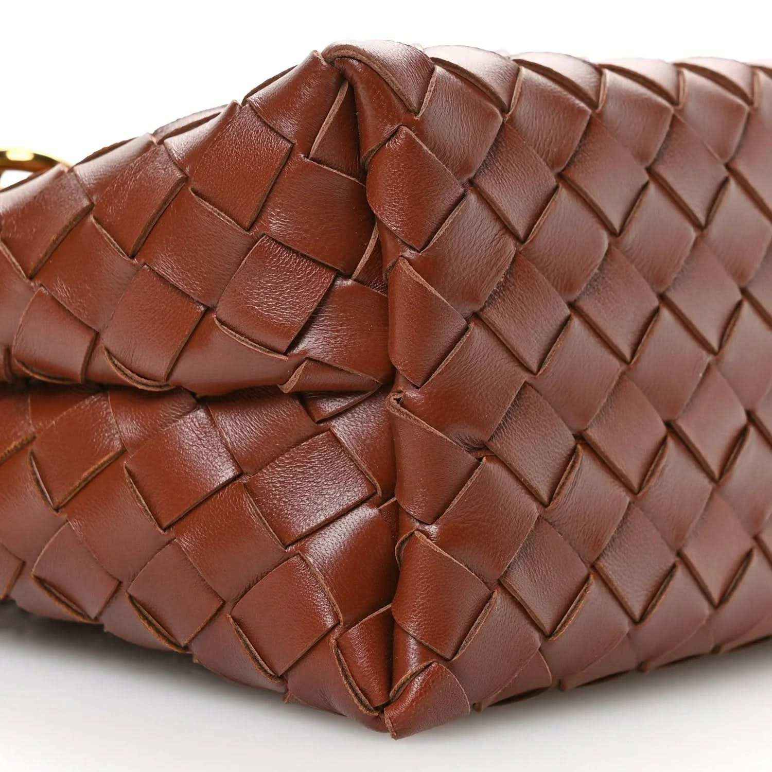 Small leather shoulder bag in Sapele brown with intrecciato woven nappa texture
