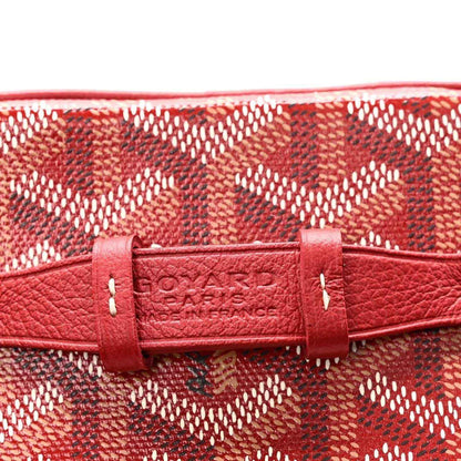 Red Goyardine Muse vanity case with stamped logo strap tab on monogram canvas
