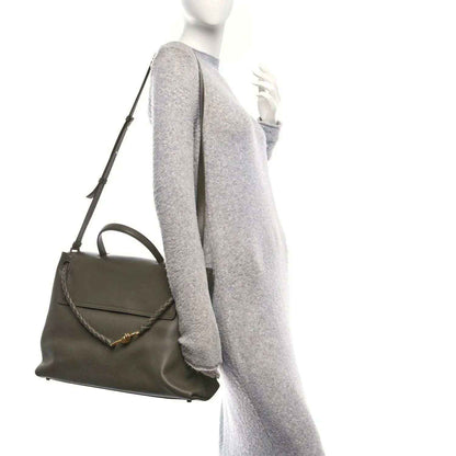 Cypress calfskin handbag with top handle and crossbody strap, front flap and gold clasp