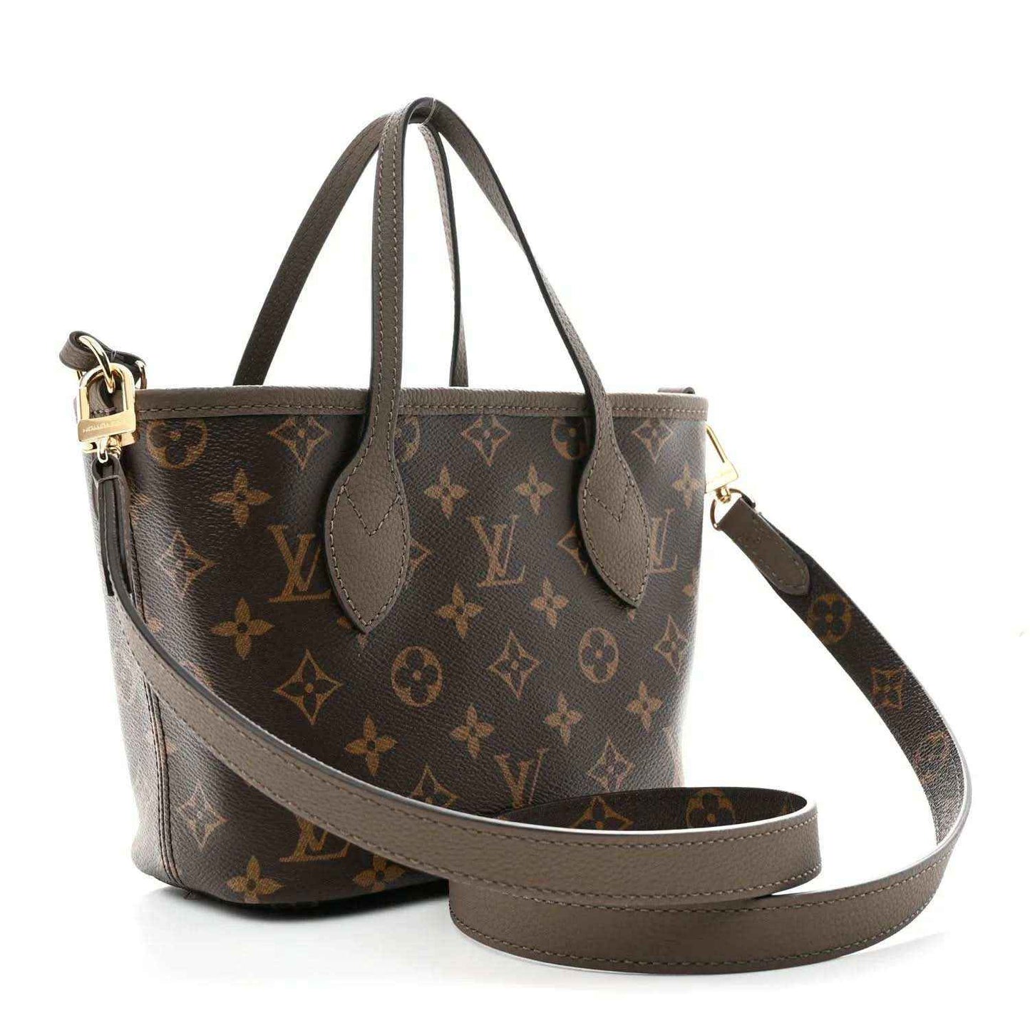 Louis Vuitton monogram Neverfull BB tote bag with adjustable strap and leather trim
