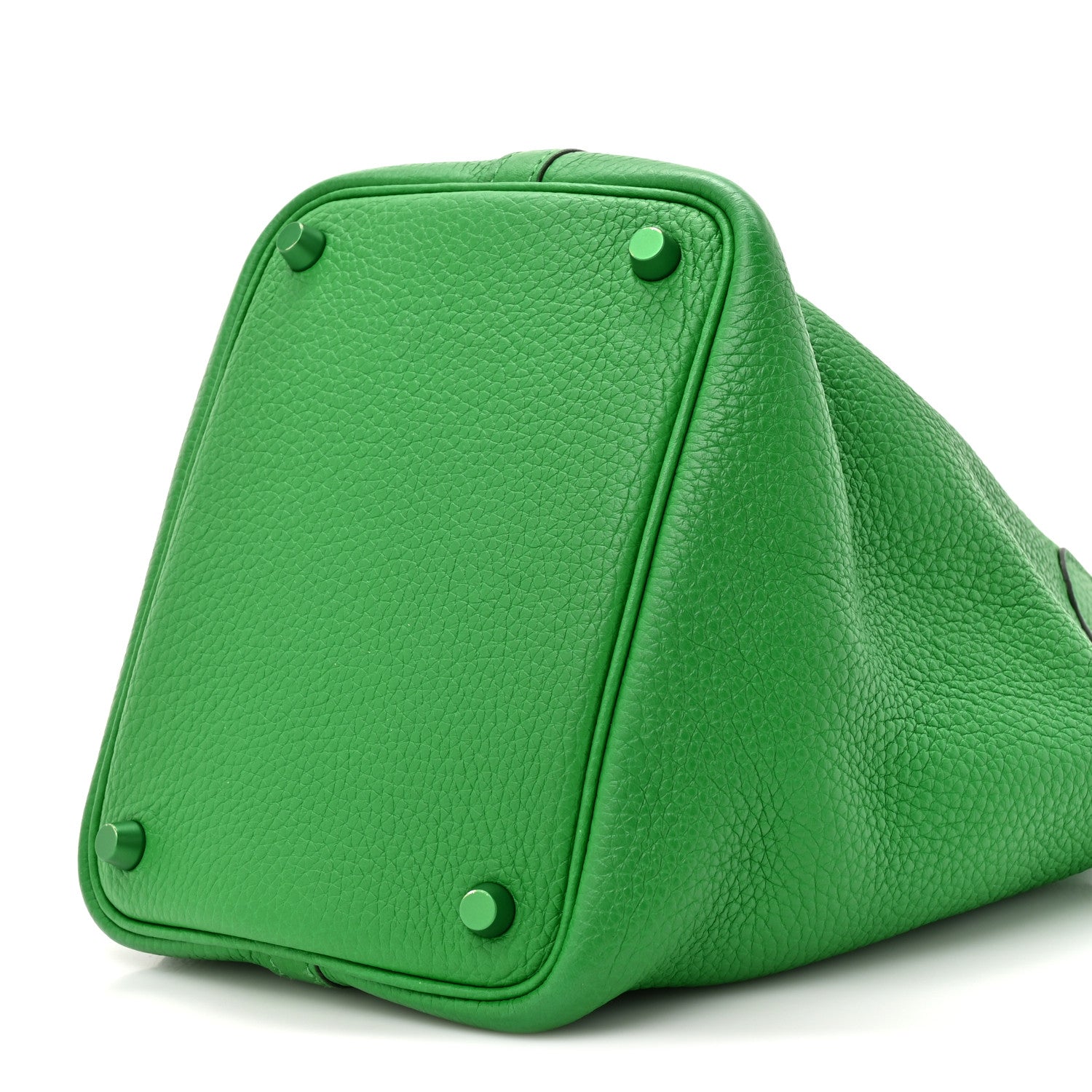 Green leather Picotin Lock 18 PM tote bag with top lock studs and corner trim