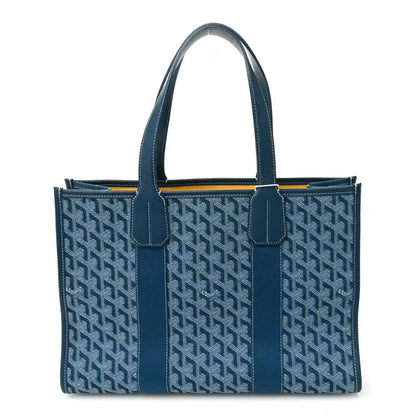 Ocean blue Villette PM tote bag with Goyardine monogram and leather trim, two top handles.