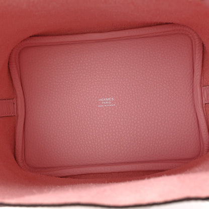 Mauve textured leather Picotin-style handbag with interior label and rounded top edge