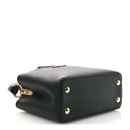 Louis Vuitton black leather mini handbag back with gold-toned base studs and clasp