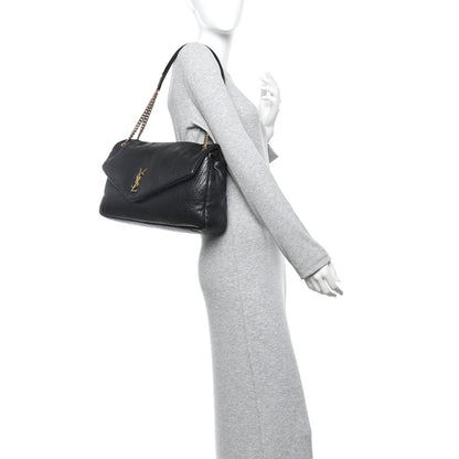 Saint Laurent Calypso shoulder bag in black grained lambskin with chain strap