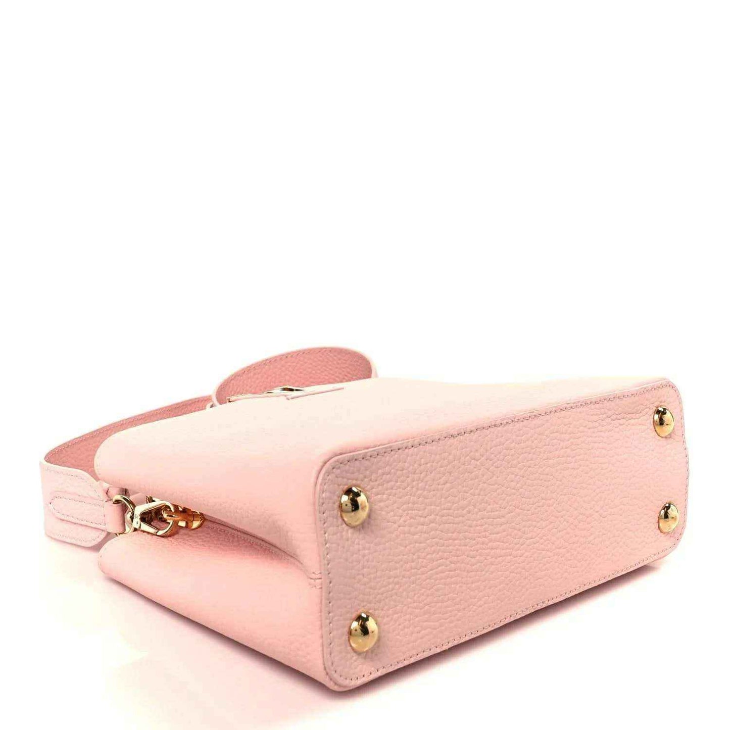 Louis Vuitton Capucines BB shoulder bag, rose pebbled leather with gold feet and dual snaps