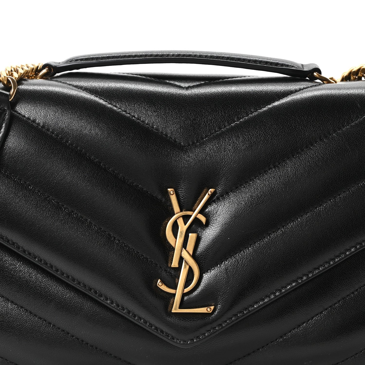 Black quilted lambskin bag with gold YSL logo plaque