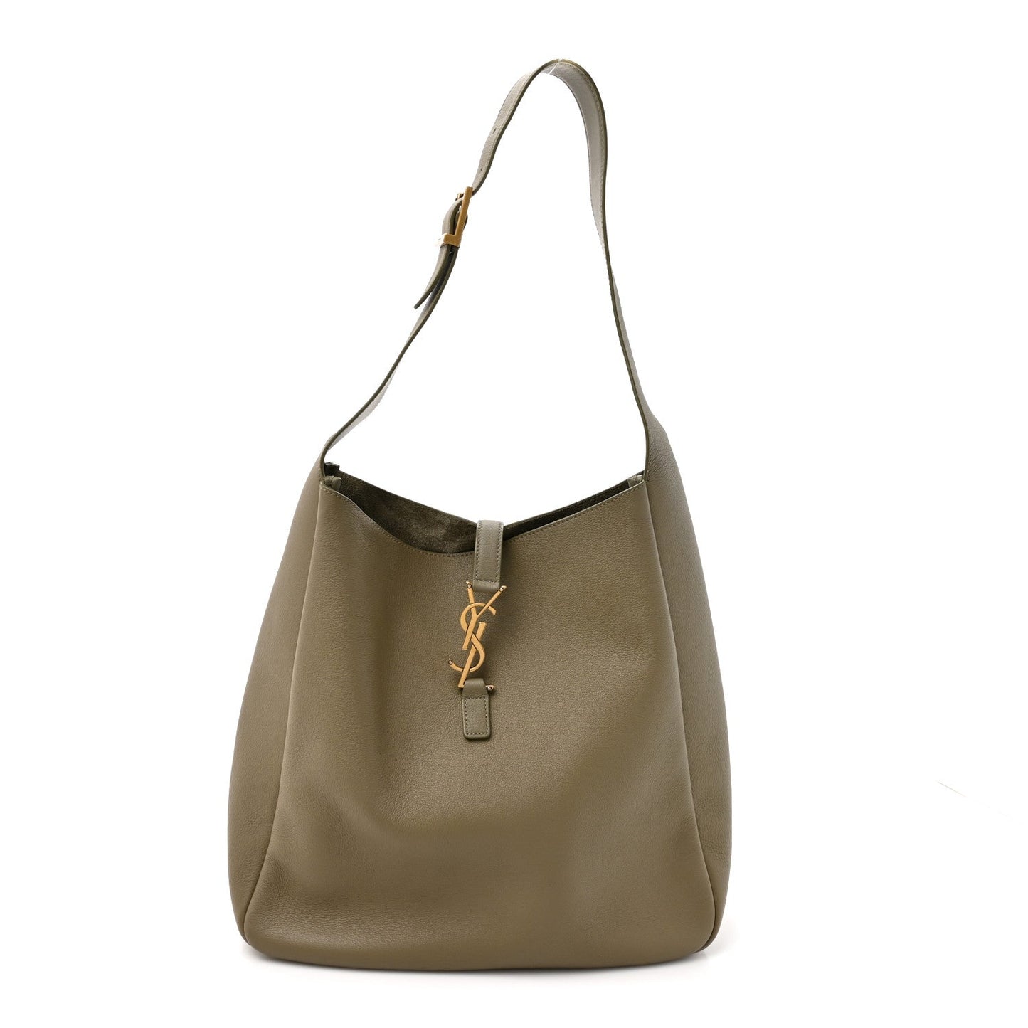 Olive leather hobo bag with YSL charm and top handle