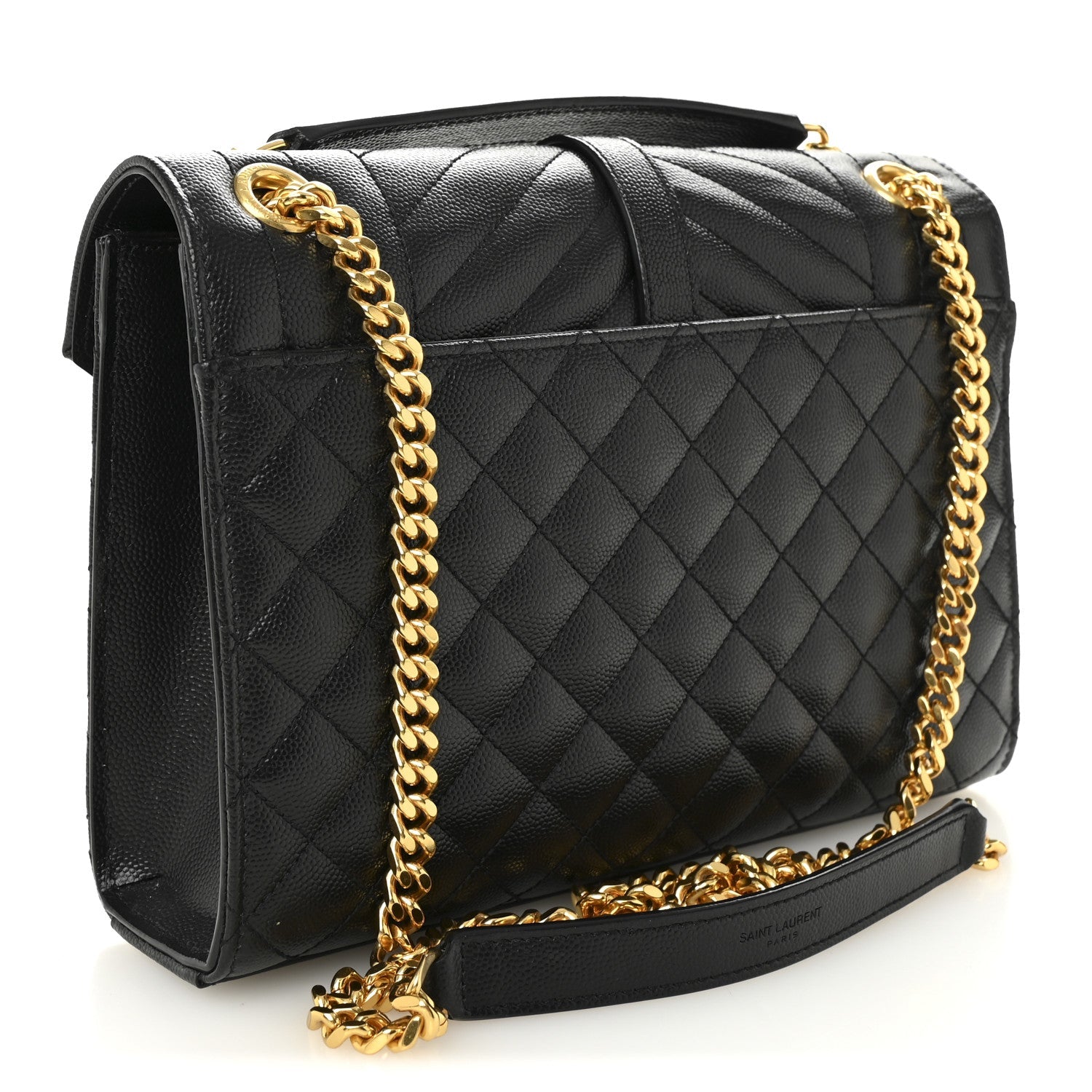 Black quilted leather medium satchel with gold-tone chain strap