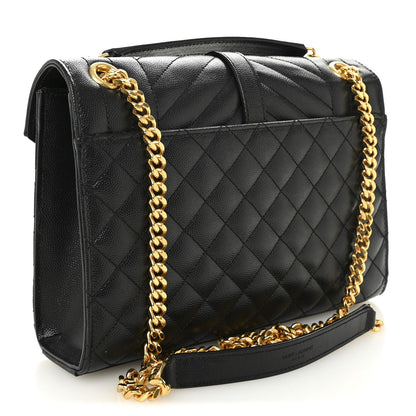 Black quilted leather medium satchel with gold-tone chain strap