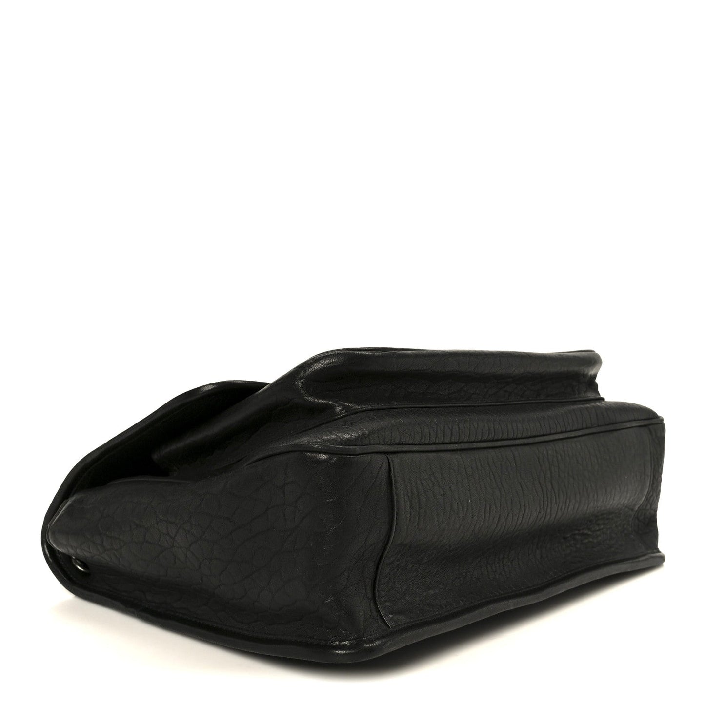 Black grained leather Niki chain satchel, front corner profile