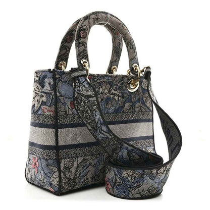 Christian Dior embroidered denim tote bag with detachable strap and gold hardware