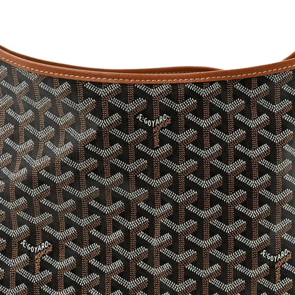 Goyard hobo bag interior lining with repeating monogram pattern and brown trim