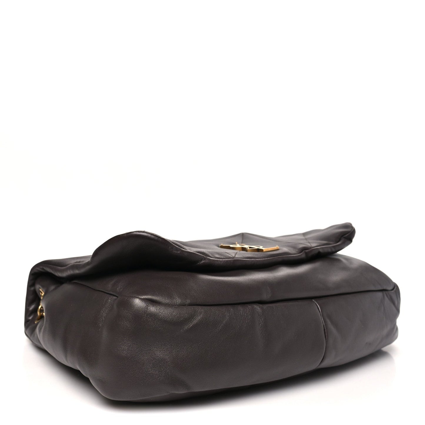 Quilted dark-brown shoulder bag with soft leather folds, gold hardware and chain strap