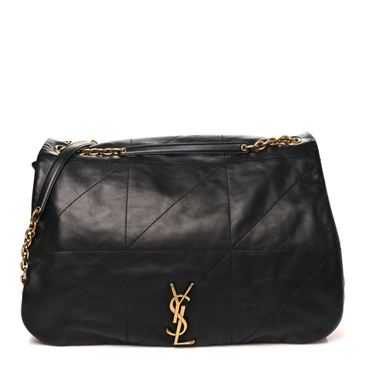 Saint Laurent shoulder bag in black lambskin, quilted matelasse with monogram clasp