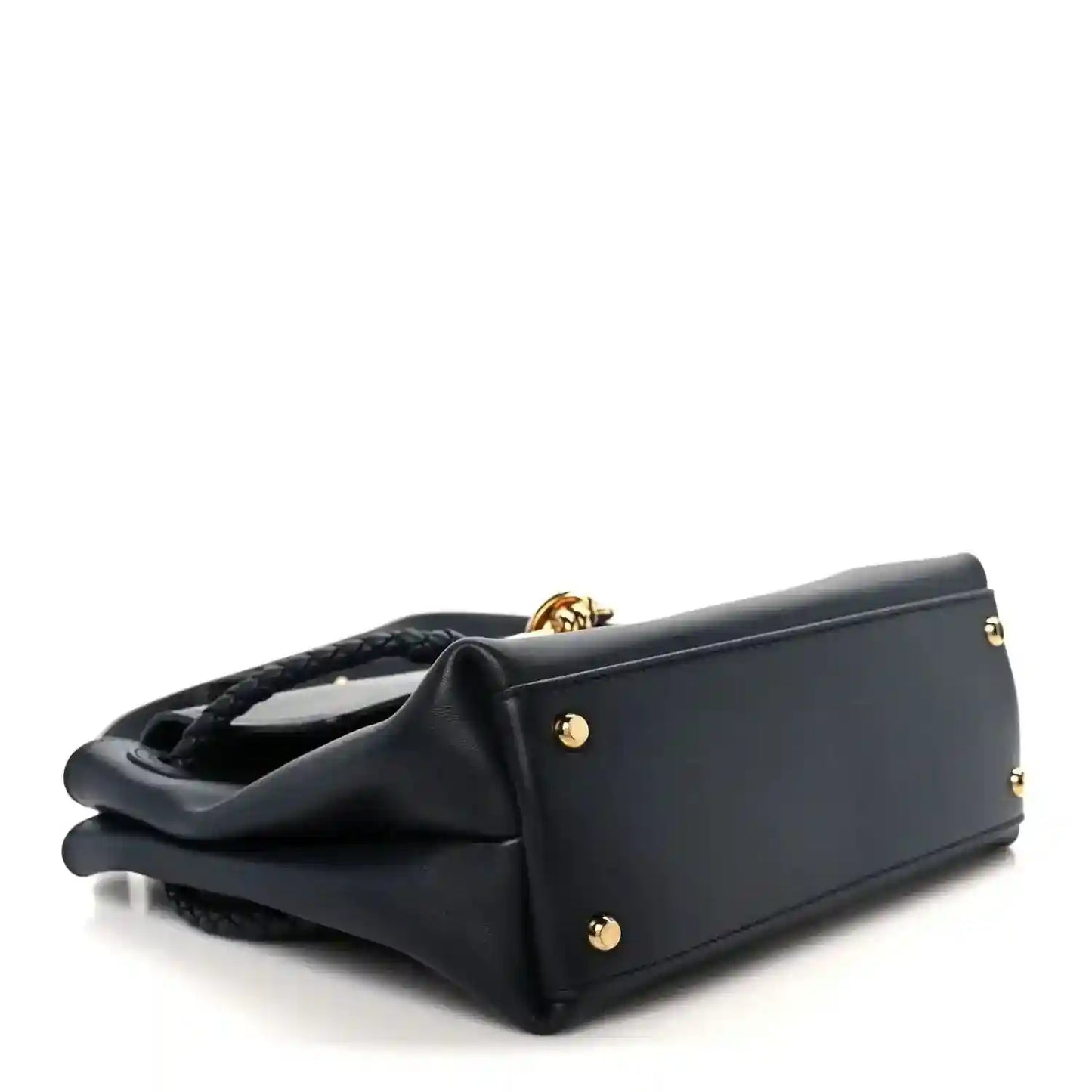 Black handbag base with braided handles and gold-tone hardware