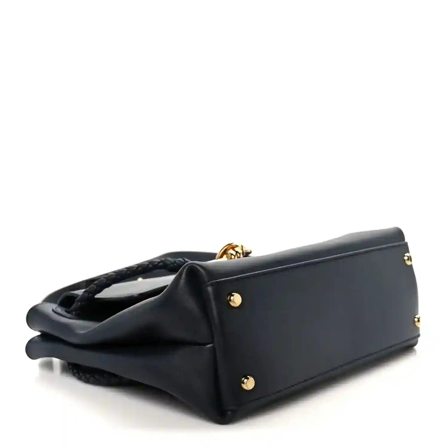 Black handbag base with braided handles and gold-tone hardware