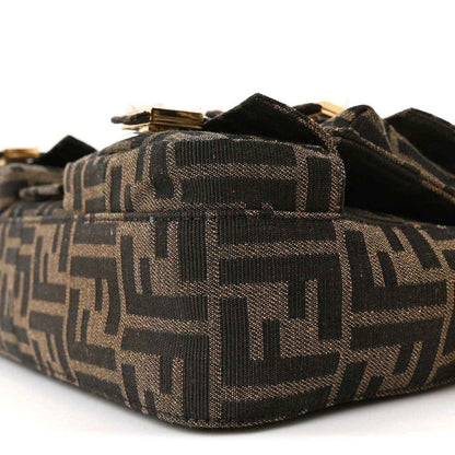 Jacquard baguette bag side profile with FF motif and structured base