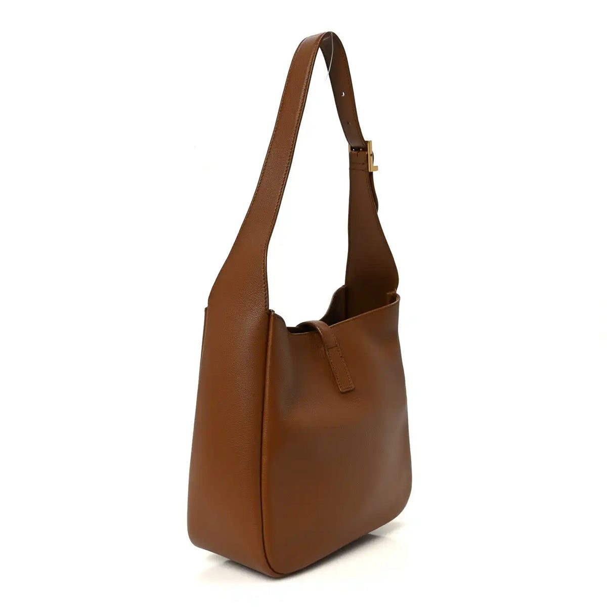 Saint Laurent hobo bag in smooth brown leather with structured side panel and handle
