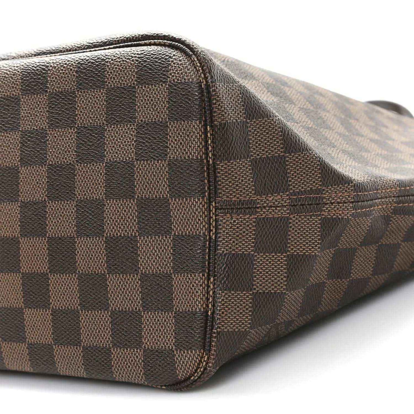 Louis Vuitton Damier Ebene tote bag with checkered canvas and leather trim, close-up