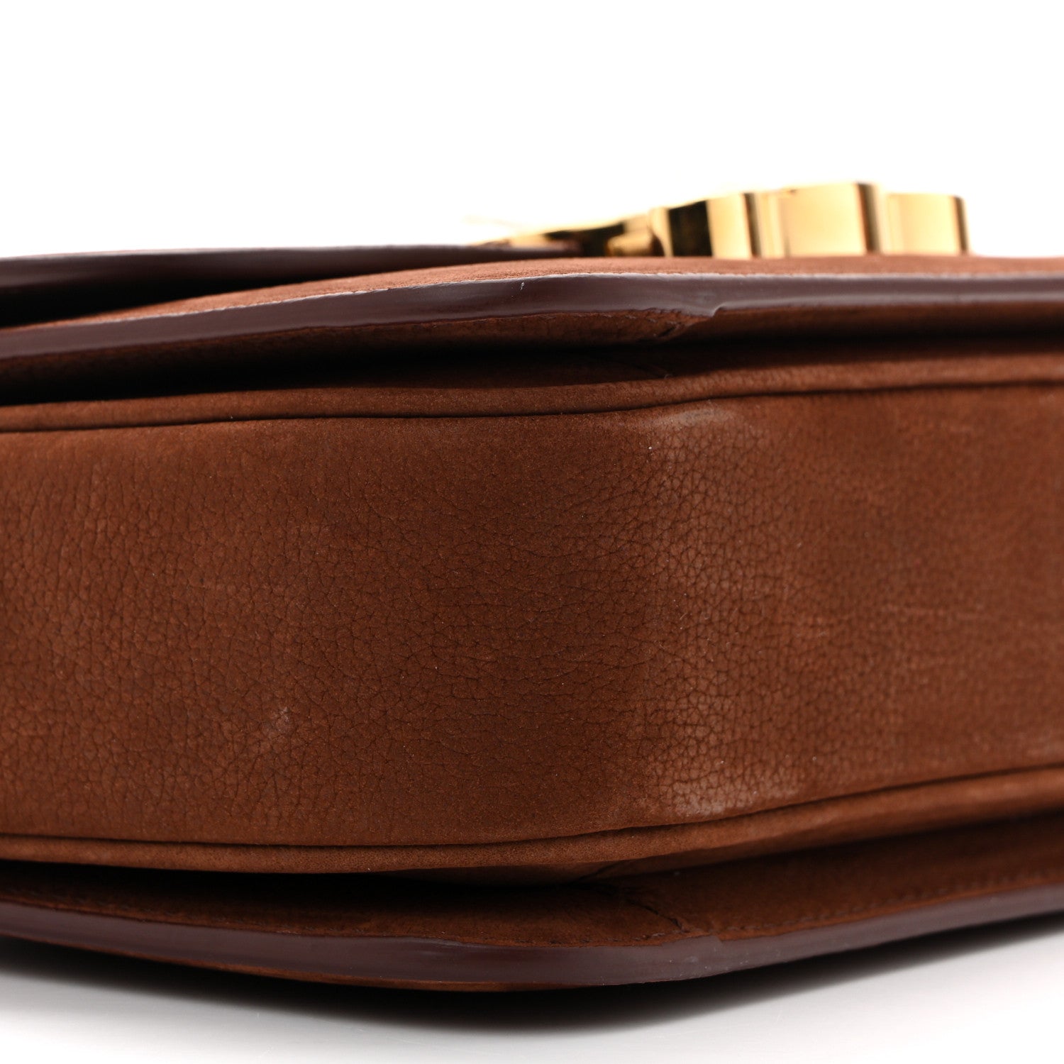 Chestnut shoulder bag side profile with gold-toned hardware on top