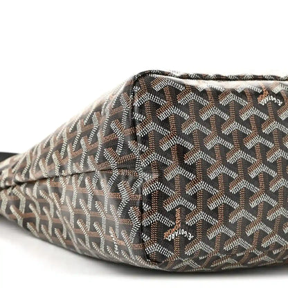 Chevron-pattern hobo bag corner with folded edge and repeating monogram print