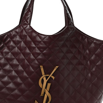 Quilted lambskin tote with centered gold-tone YSL monogram emblem