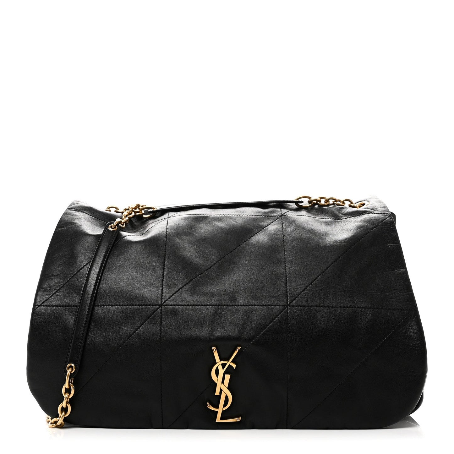 Black quilted lambskin shoulder bag with gold YSL logo and chain strap