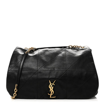 Black quilted lambskin shoulder bag with gold YSL logo and chain strap