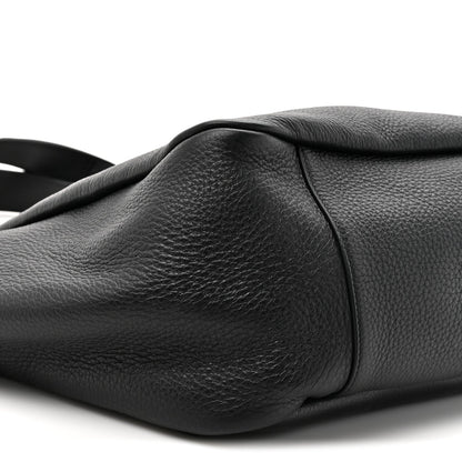 Black grained deerskin Bea tote close-up of textured leather and side panel seam