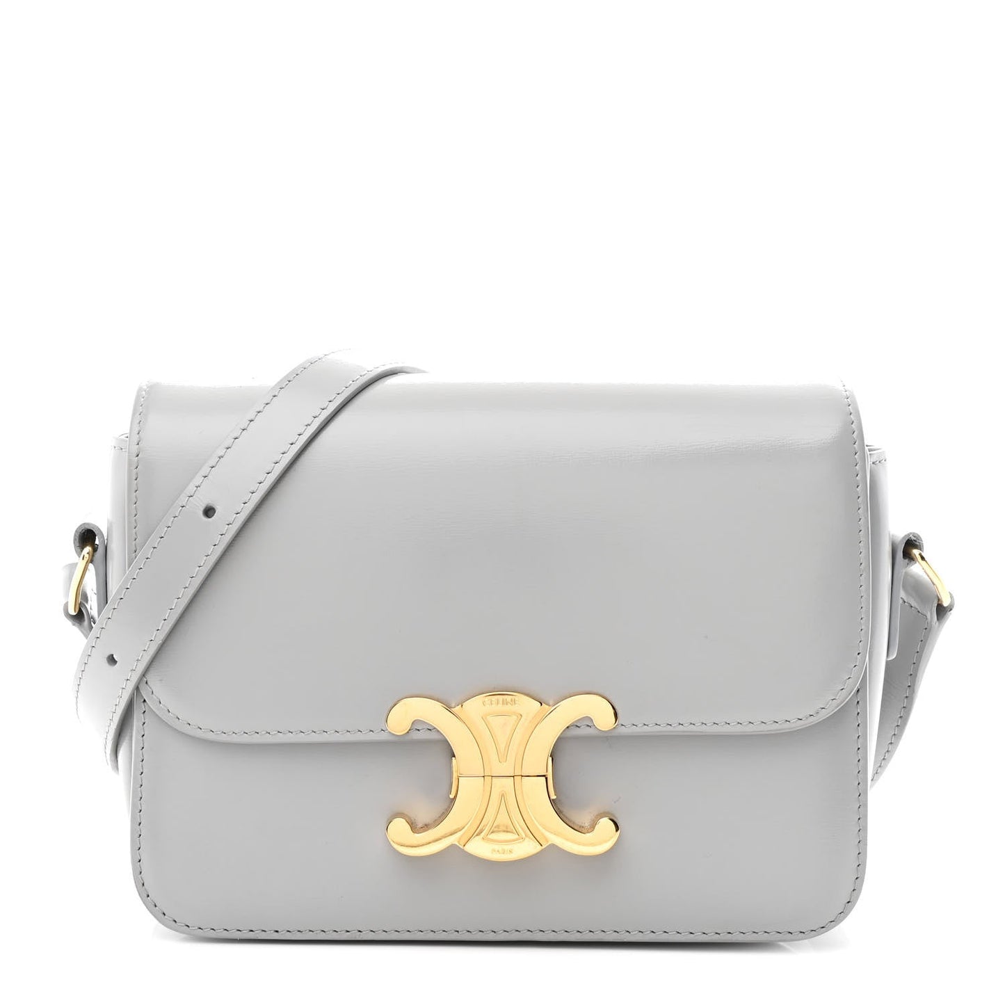 Shiny calfskin shoulder bag with flap and gold-tone front logo clasp