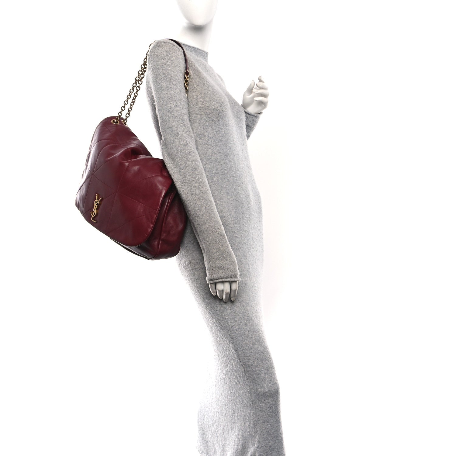 Dark bordeaux lambskin shoulder bag with gold chain strap and flap front
