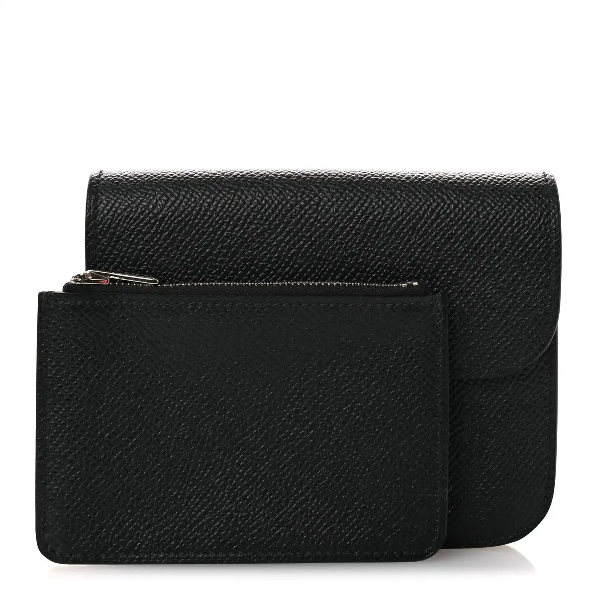 Black slim leather wallet with flap and front H clasp