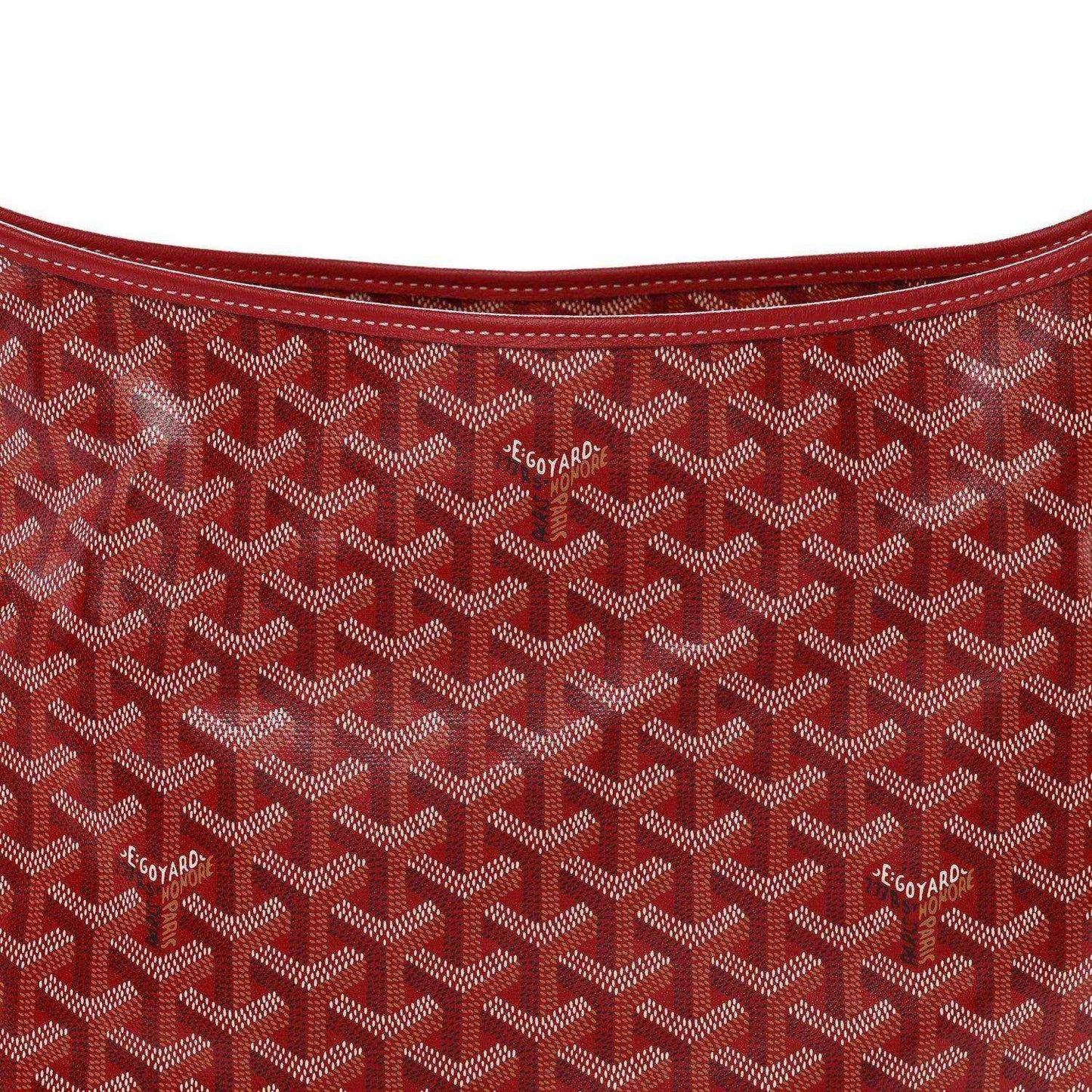 Red Goyardine hobo bag panel with repeating Goyard monogram pattern