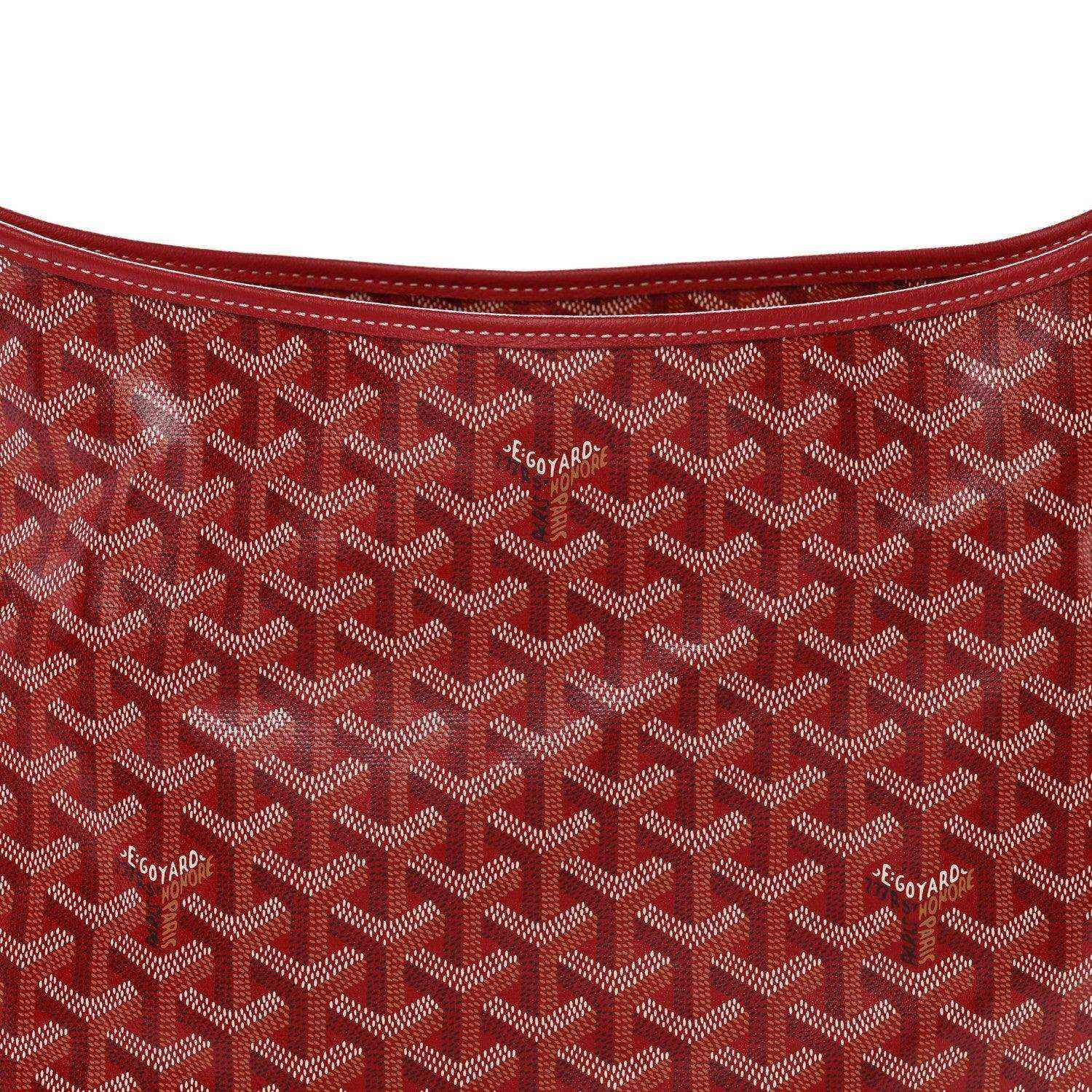 Red Goyardine hobo bag panel with repeating Goyard monogram pattern