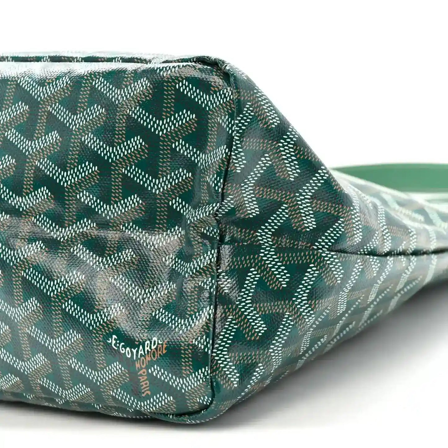 Goyardine hobo bag in green chevron coated canvas with front logo patch