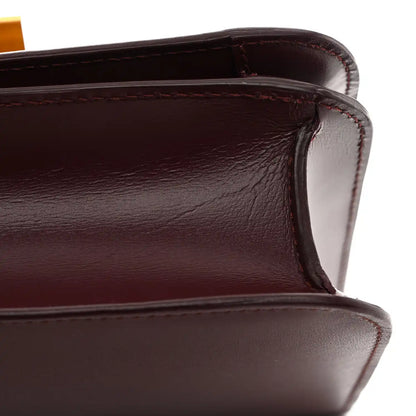 Celine burgundy box flap bag leather corner with contrast stitching detail