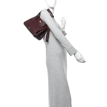 Loewe Small Madrid bag in dark burgundy calfskin, carried with a leather shoulder strap