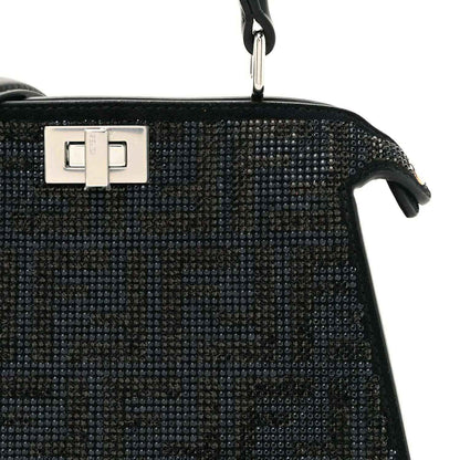Fendi black crystal satchel front with silver square clasp